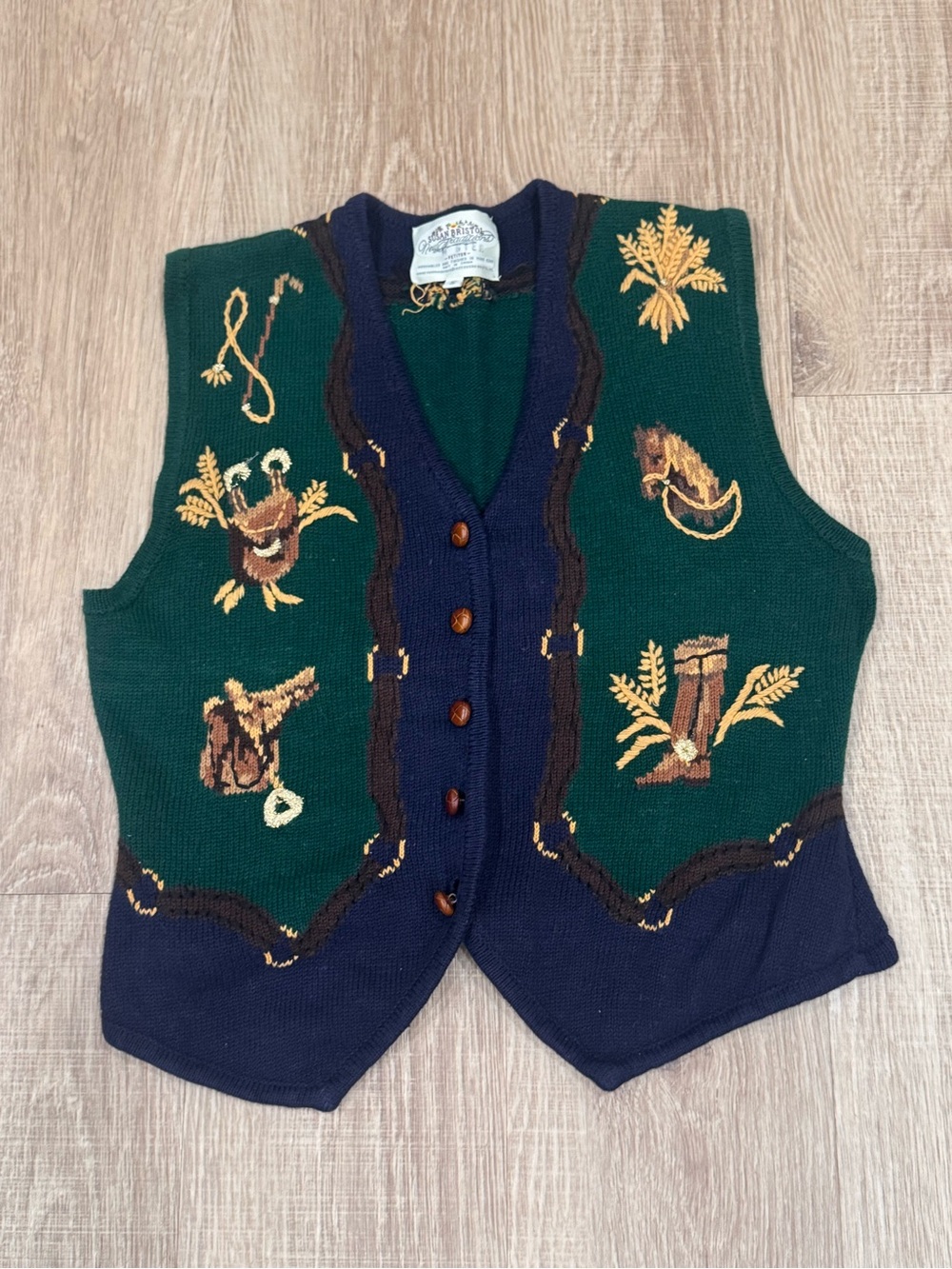 Vintage 90s Susan Bristol Petites Equestrian Novelty Knit Sweater Vest S